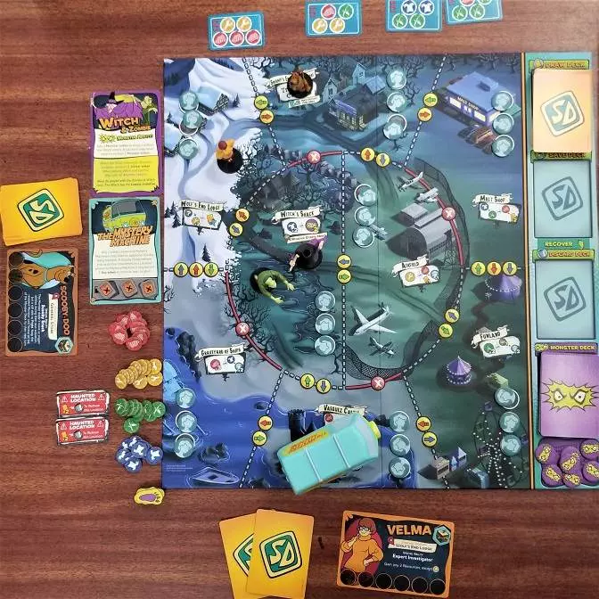 An example set up for the Scooby Doo board game.