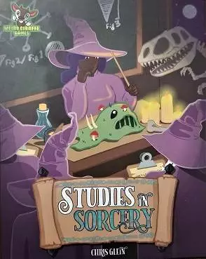 A photo depicting the box art for Studies in Sorcery from Weird Giraffe Games